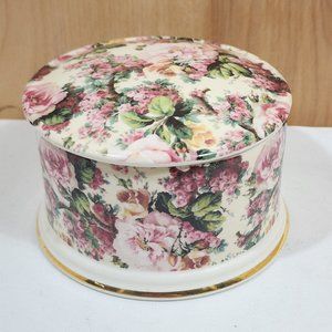 Staffordshire Royal Garden Chintz Collection Pink Rose Powder Jar Trinket Box